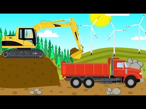 Red Trucks and Excavator Building - Construction Machinery Application