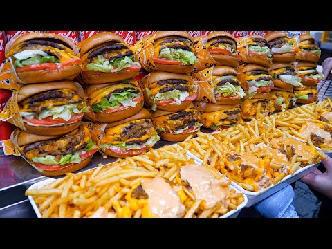 7,000 burgers sold out every day in 10 stores! cheeseburger mass production - Korean Street Food