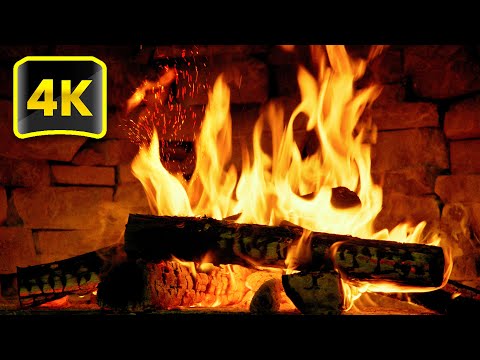 Warm Relaxing Night with Cozy Fireplace Burning 🔥 Relaxing Fireplace 4K with Crackling Fire Sounds