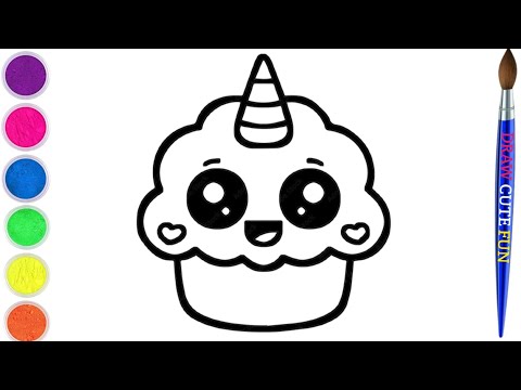 Cup cake Very easy drawing for kids,draw cute fun||