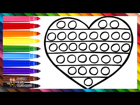 Drawing and Coloring a Heart POP IT 🌈🔴🟠🟡🟢🔵🟣 Drawings for Kids