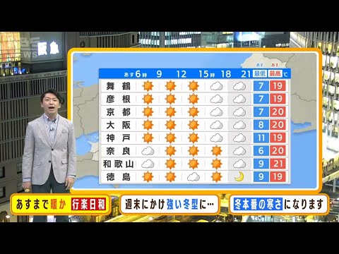 【11月23日(木・祝)】「勤労感謝の日」は暖かい行楽日和&amp;hellip;北部は夜に雨降る所が【近畿地方の天気】