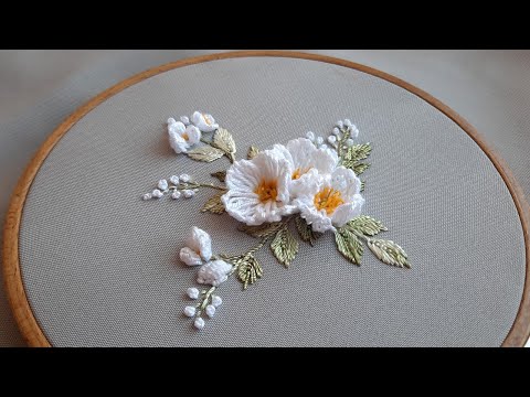 3D Jasmine Flowers Embroidery for Your Home. Dimensional Embroidery Beadwork