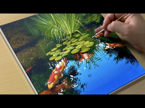 How to Draw a Koi Pond / Acrylic Painting Tutorial / STEP by STEP