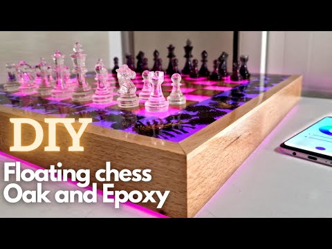 Floating Chess from Oak and Epoxy Resin with LED