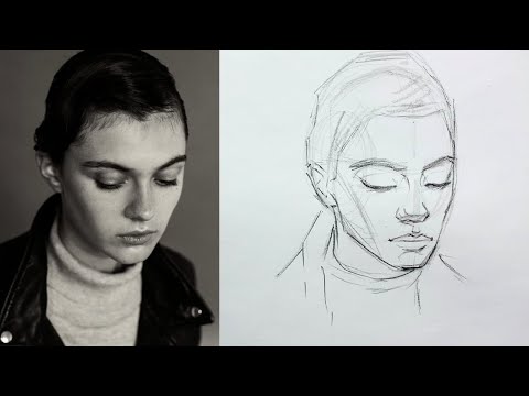 How to Draw Face Looking Down (Loomis method)