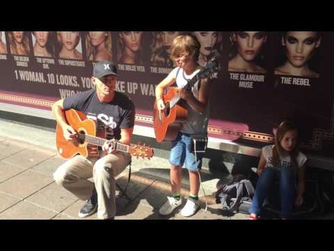 Jack Goodacre and his dad Tim busking in Norwich