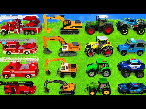 Excavator, Tractor, Fire Trucks &amp; Police Cars for Kids