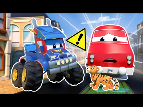 Super Truck RESCUES the tiger from being crushed by a TRAIN! | Railroad adventure