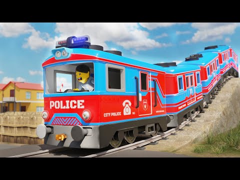 Lego thief tries to crash the TRAINS - Lego City Cartoon - Choo choo train kids videos