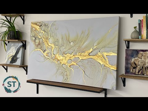 Melting Pearls on HUGE canvas!  &ldquo;Gold Moon&rdquo; PLUS closer look at pigments.