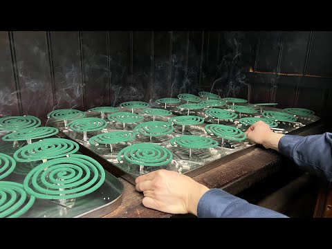 Process of making mosquito coils. The Japanese factory that created the world's first mosquito coil