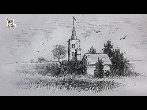 How to draw houses in a Simple Scenery Art | Pencil Drawing