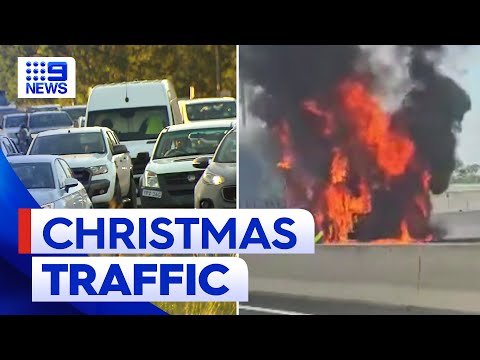 Truck fire causes Sydney traffic chaos before Christmas | 9 News Australia