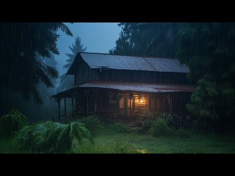 🔴Sleep Instantly Within 3 Minutes with Heavy Rain &amp; Thunderstorm on a Wood House in the Mountain