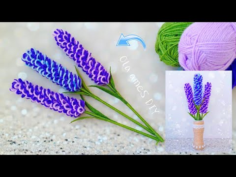 It's so Beautiful 💜🧶 Super Easy Lavender Flowers Craft Idea with Wool - DIY Amazing Yarn Flowers