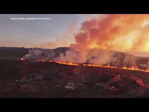 Dramatic drone video of Iceland volcano eruption near Grindavik