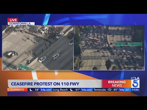 Breaking News: Anti-war protesters block freeway in downtown L.A.