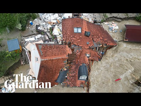 Drone footage shows house in Slovenia washed away by flood waters