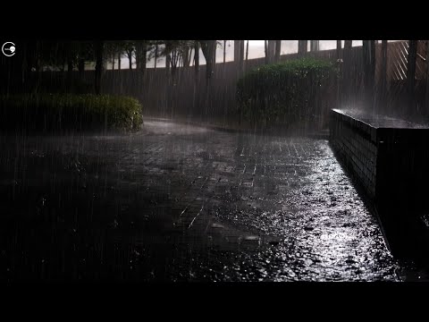 Rainy walkway at night Heavy rain for insomnia and sleep, peace of mind White noise Rain sound ASMR