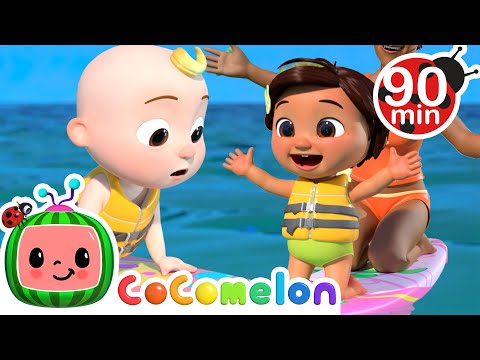 Beach Playdate with Nina &amp; Friends | Learn to Surf &amp; Swim with JJ | Cocomelon | Moonbug Kids