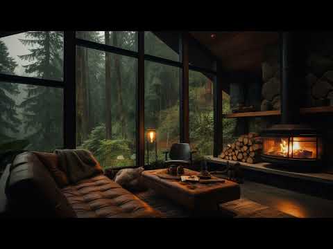 8 Hours | Calming Piano, Rain &amp; Fire | PNW Cabin No. 2