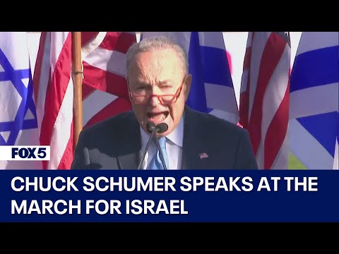 Senate Majority Leader Chuck Schumer speaks at the March for Israel rally in DC