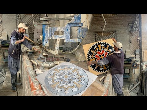 How Craftsmen Make Artistic Marble Floors Tiles || Custom Design Marble Tiles Production in Factory