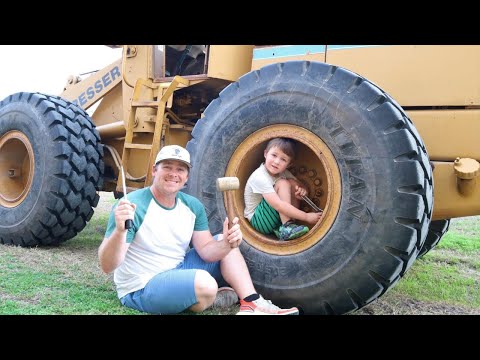 Playing in the rocks and water with tractors | Real tractors on the farm | Tractors for kids