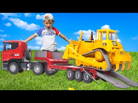 Children's Toy Cars Tractor Bulldozer Came to the Rescue of the Bruder Concrete Truck