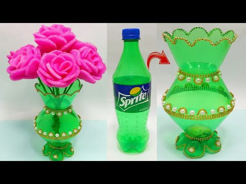 Plastic bottle vase Craft idea/Diy new Design bottle flower vase/Foam se Guldasta banane ki vidhi