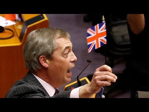 Nigel Farage&rsquo;s final speech to European Parliament cut short after he waves flag