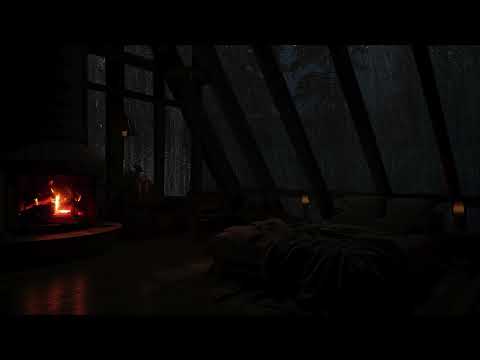 Dark Night - Cozy Attic Ambience 🌧️ Rainstorms on Windows with Heavy Rainfall for Deep Sleep