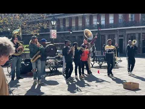 Street Musicians in front of St Louis Cathedral at Jackson Square in New Orleans, Louisiana