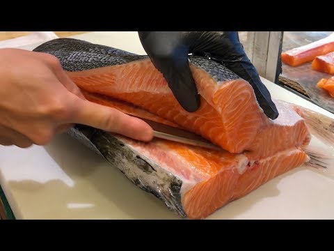 Salmon Cutting Skills 鮭魚切割技能 - How to Cut a Salmon for Sashimi