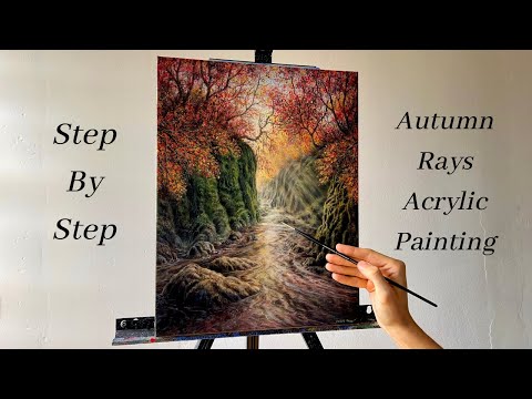 Autumn Rays Forest Landscape STEP By STEP Acrylic Painting