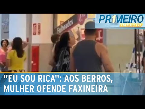 Mulher com crian&ccedil;a no colo xinga e ofende faxineira em shopping | Primeiro Impacto (28/12/23)