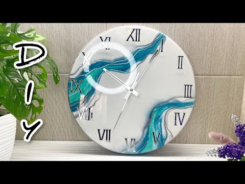 DIY. Epoxy Resin wall clock. White and Silver. Resin Art.