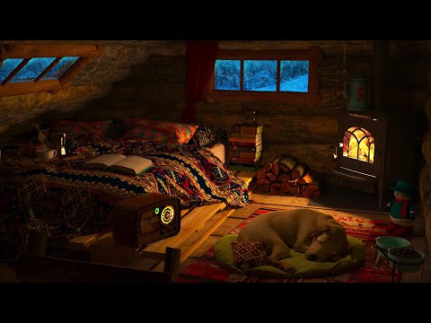 Deep Sleep in a Cozy Winter Hut | Relaxing Fireplace Crackling, Blizzard, Wind &amp; Snowfall Sounds