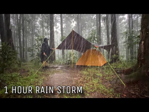 1 HOUR HEAVY RAIN STORM &bull; LONG RAIN STORM WITH DEEP THUNDERS IN MY SOLO CAMPING