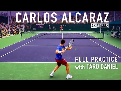 Carlos Alcaraz | Court Level Practice with Taro Daniel [2023 IW]