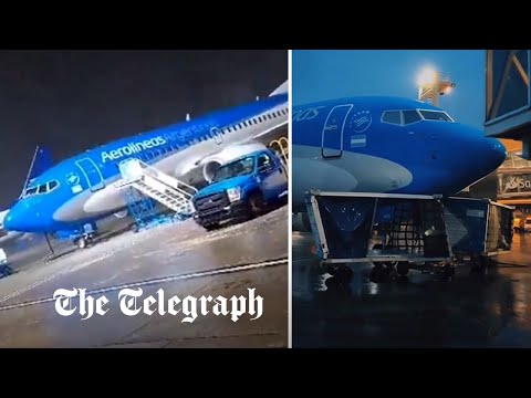 Moment plane spins out of control during storm in Argentina