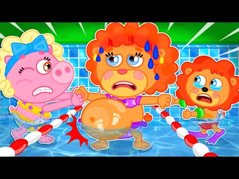 Lion Family | Mommy, Try Hard! - Kid Takes Care of Mommy in Swimming Pool | Cartoon for Kids