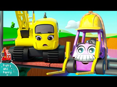 Don't Fall Off The BRIDGE! - Digley and Dazey | Construction Cartoons for Kids