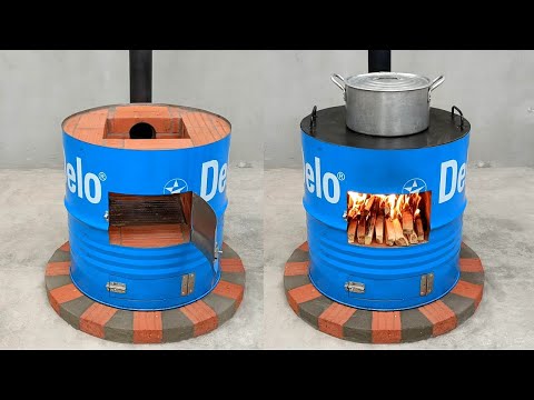 The idea of recycling iron drums and cement into an effective wood stove