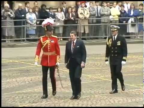 President Reagan Reviewing troops at FCO Quadrangle in London on June 2, 1988