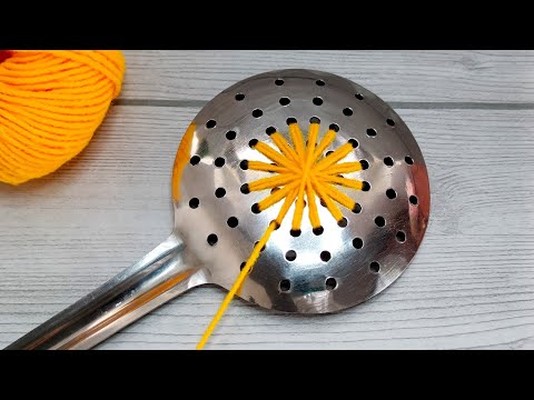 Amazing Hand Embroidery Flower making idea | Super easy Woolen Yarn Flower making idea with Ladle