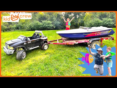 Boating and fishing adventure with kids ride on boat. Educational how to fish | Kid Crew