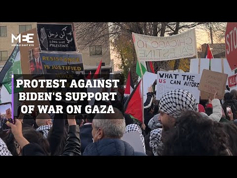 Protest in Chicago against Biden's support of war on Gaza
