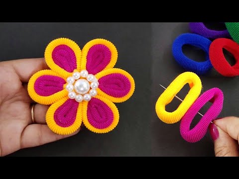 Beautiful Hair band flower making idea - Hair band embroidery flower - Rubber band flower making